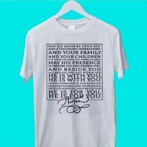 White tshirt with "The Blessing" Lyrics in black Faith Christian Song Believe